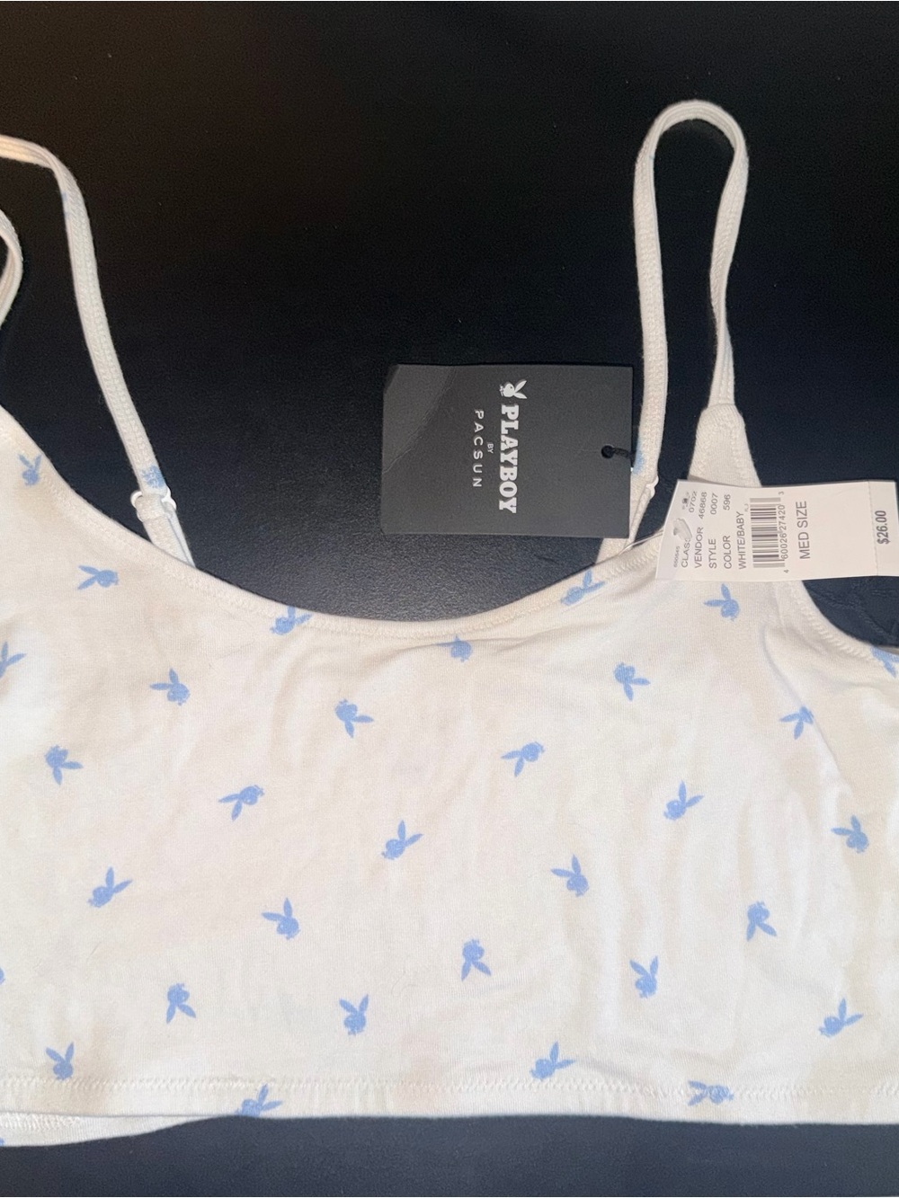 Playboy x PacSun White Bralette with Light Blue Bunny Print